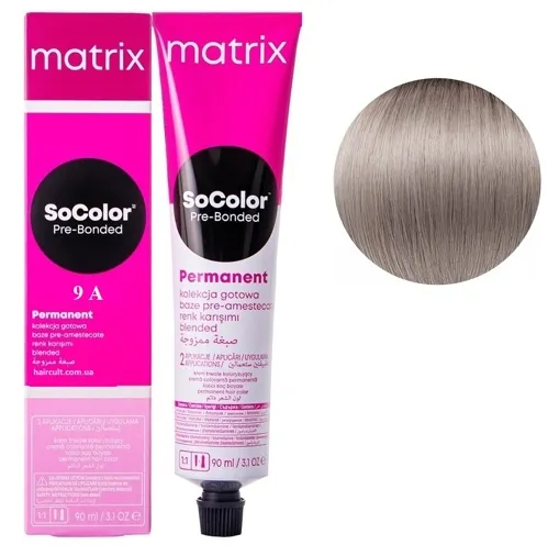 9A дуже світлий блондин попелястий  Крем-фарба для волосся, 90 мл SoColor  Pre-Bonded  MATRIX (оновлений дизайн)